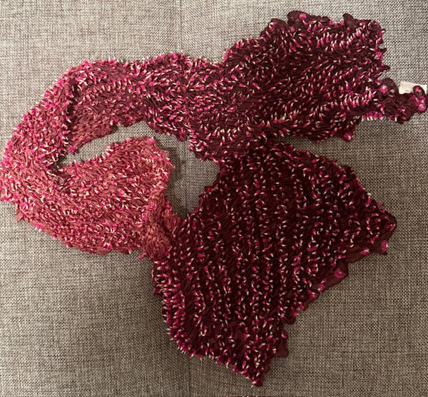 Ombre Double Dot Silk Bandhani <br> Mahogany/Fuchsia