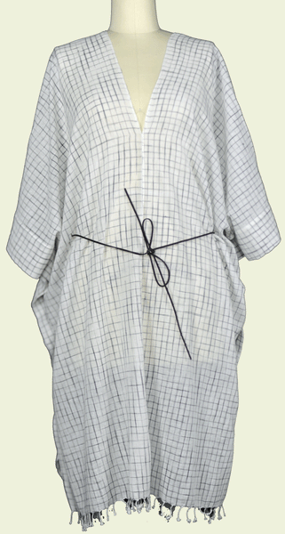 Broken Check Blue and White Kaftan