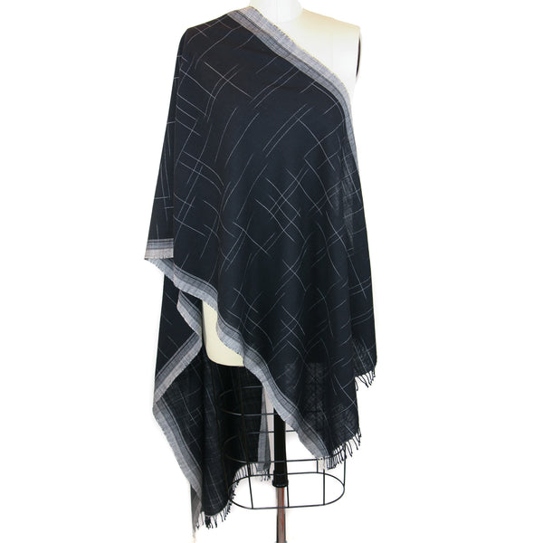 Hand Loomed Merino Wool Ikat Scarf <br> Black/White