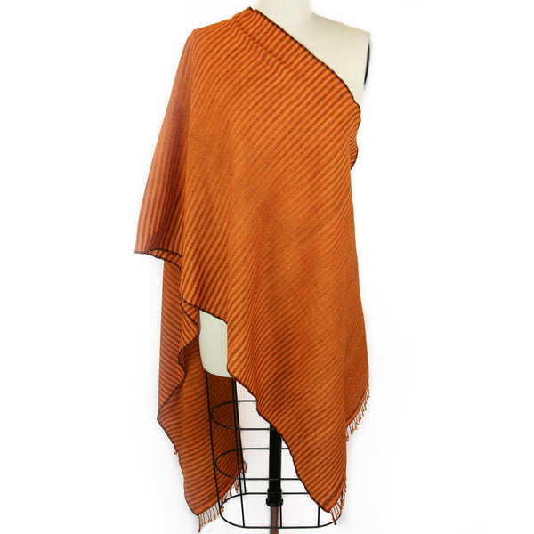 Hand Loomed Merino Wool Ikat Scarf <br> Rust/Chocolate