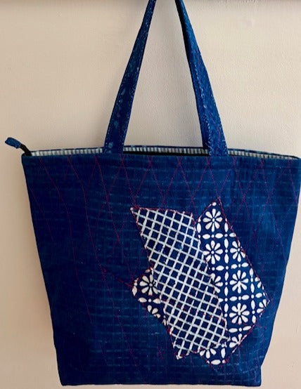 Hand block-printed indigo Bag