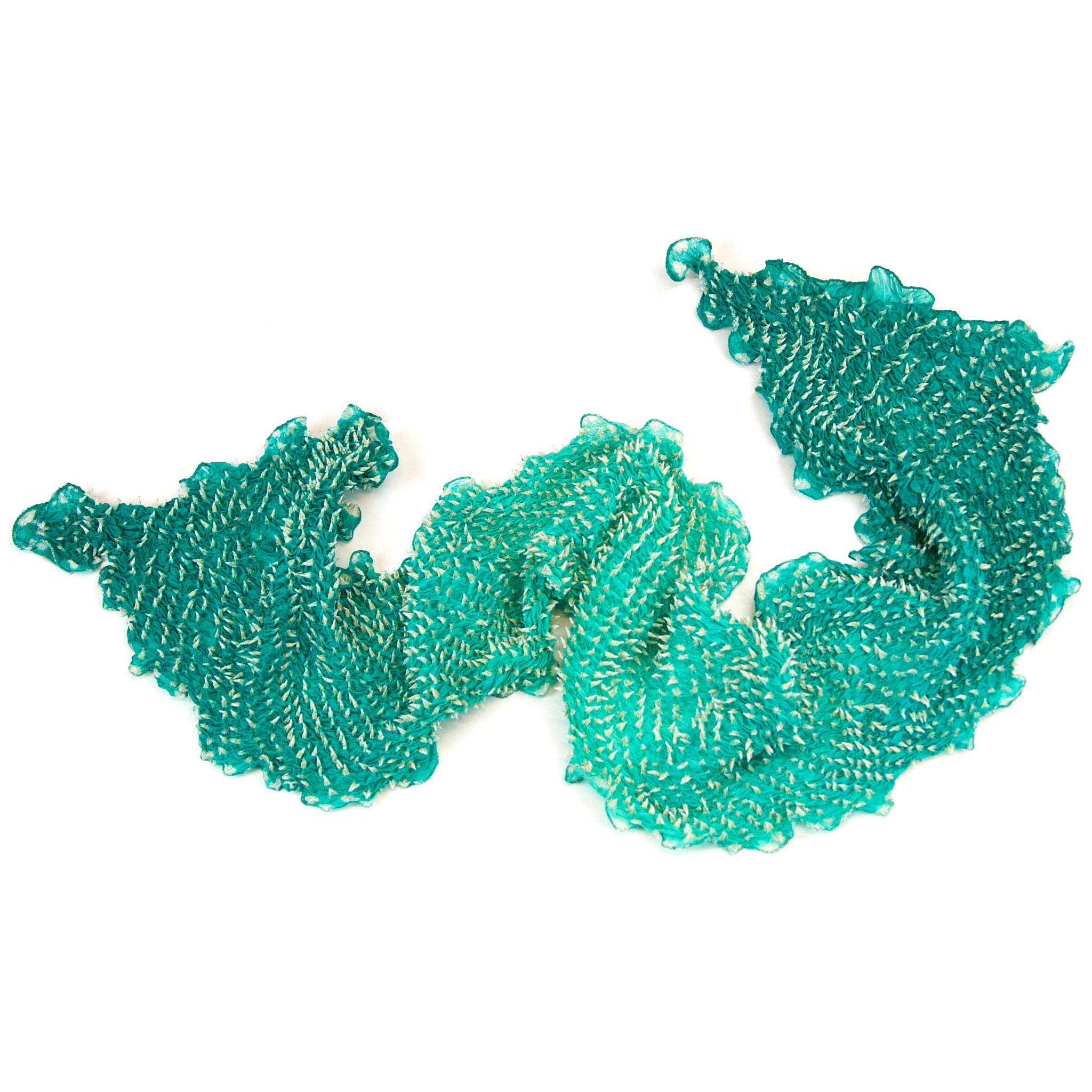 Mimbres Hand Dyed Silk Ombre Double Dot Bandhani Scarf Aqua Green
