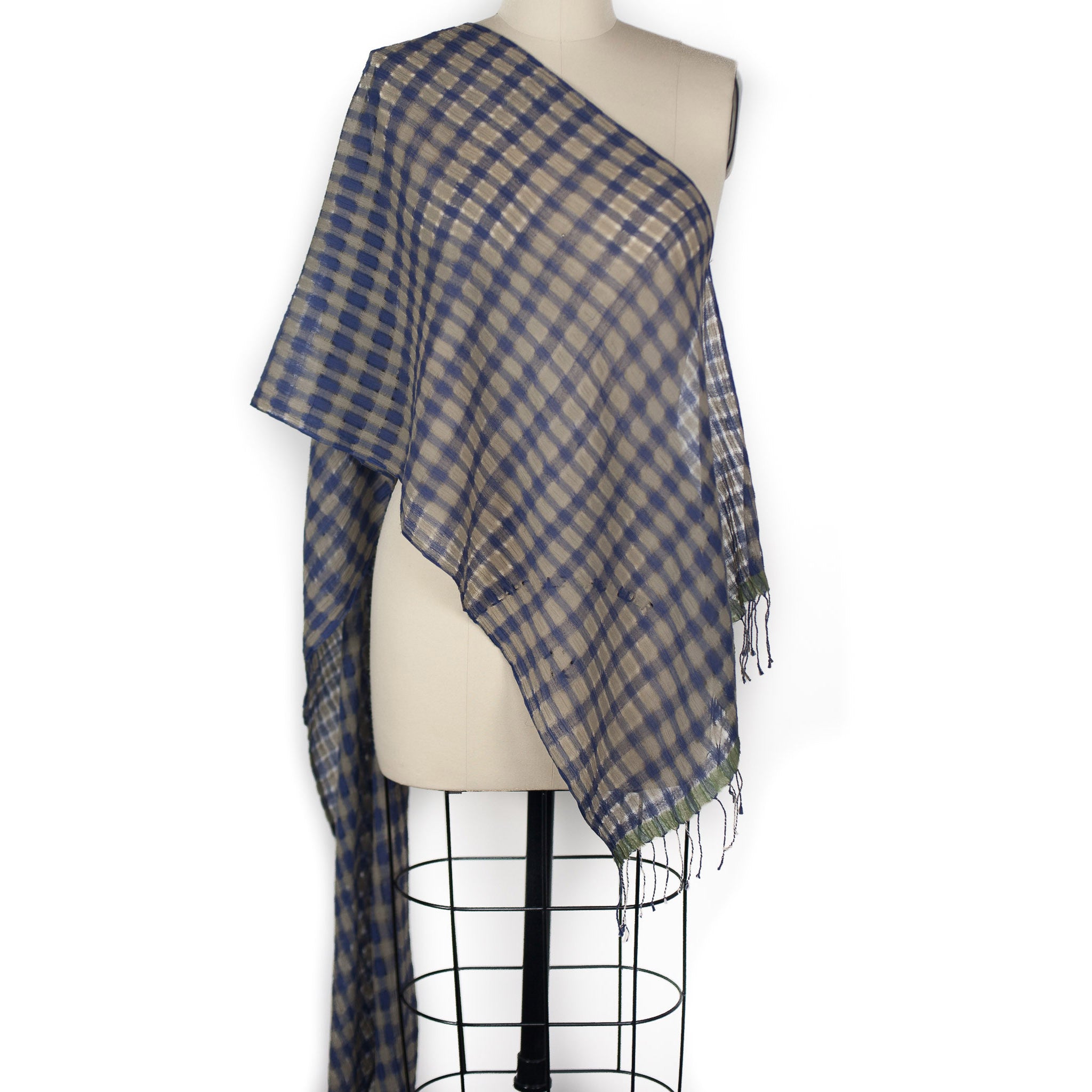 High Twist Check Scarf - Blue/Taupe